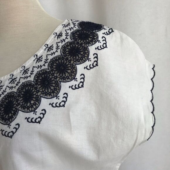 J.Crew Navy Embroidered Scalloped hem Dress Size 0 - Picture 4 of 13